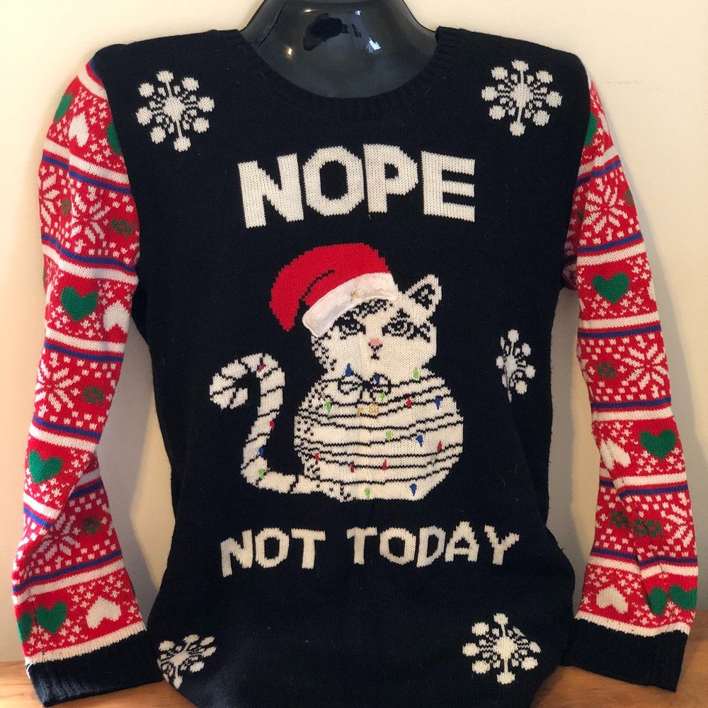 "Nope Not Today" Cat Ugly Christmas Sweater XXL